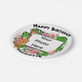 Niedliche Giraffe, hübsch rosa tropischer Regenwal Pappteller (Schrägansicht)