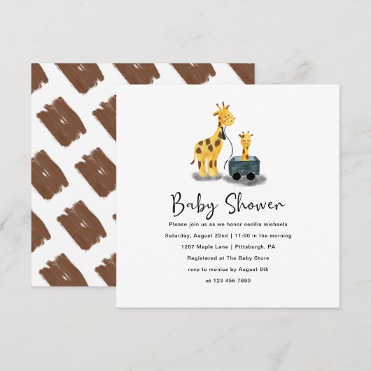 Niedliche Giraffe Illustration Kinderdusche Einlad Einladung (Vorne/Hinten)