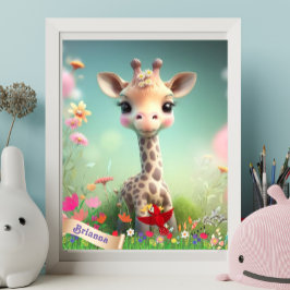 Niedliche Giraffe im Garden Personalisiert Art Kin Poster