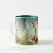 Niedliche Giraffe im Garten Personalisierte Blüte Zweifarbige Tasse (Vorderseite Links)