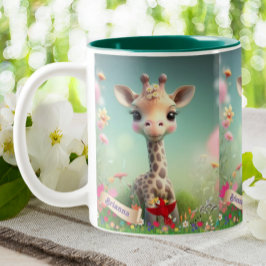 Niedliche Giraffe im Garten Personalisierte Blüte Zweifarbige Tasse