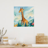 Niedliche Giraffe im Kinderzimmer der Berge Poster (Küche)