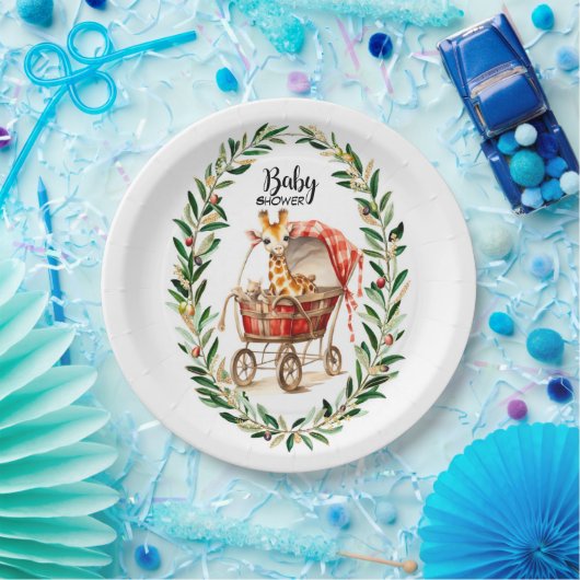 Niedliche Giraffe in Carriage Winter Baby Shower Pappteller (Party)