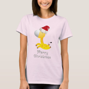 Niedliche Giraffe in der Weihnachtsmannmütze T-Shirt