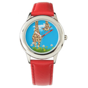niedliche Giraffe in Gras und Blume Armbanduhr