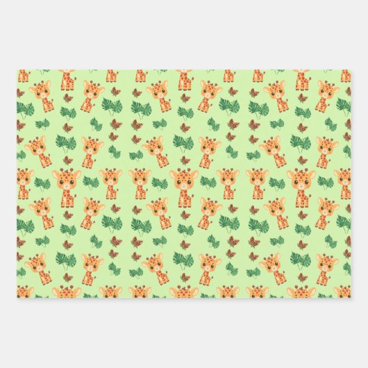 Niedliche Giraffe in grüner Farbe Geschenkpapier Set (Vorderseite)