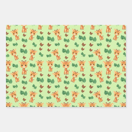 Niedliche Giraffe in grüner Farbe Geschenkpapier Set (Vorderseite 3)