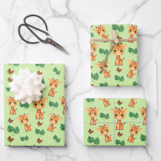 Niedliche Giraffe in grüner Farbe Geschenkpapier Set