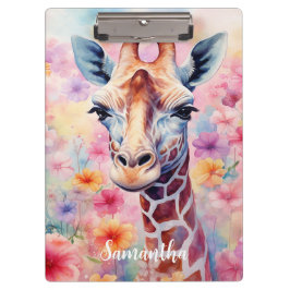 Niedliche Giraffe in rosa Blume Klemmbrett