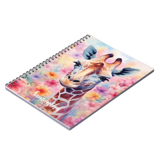 Niedliche Giraffe in rosa Blume Notizblock (Linke Seite)