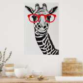 Niedliche Giraffe in roter Brille Zeichnend Illust Poster (Küche)