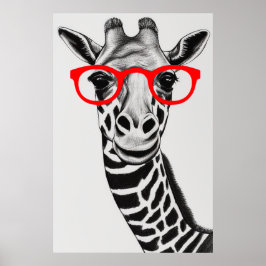 Niedliche Giraffe in roter Brille Zeichnend Illust Poster