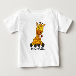Niedliche Giraffe Jungle Cartoon Zoo Safari Name Baby T-shirt