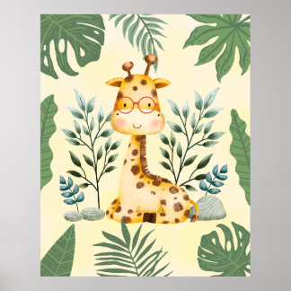 Niedliche Giraffe Jungle Glasses Kinderzimmer Deco Poster