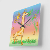 Niedliche Giraffe Kid's Square Wall Clock Quadratische Wanduhr (Winkel)