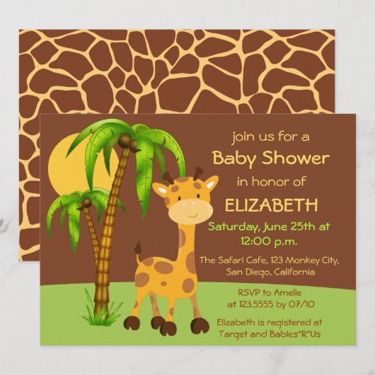 Niedliche Giraffe Kinderdusche Einladung (Vorne/Hinten)