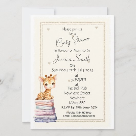 Niedliche Giraffe Kinderdusche Einladung (Vorderseite)