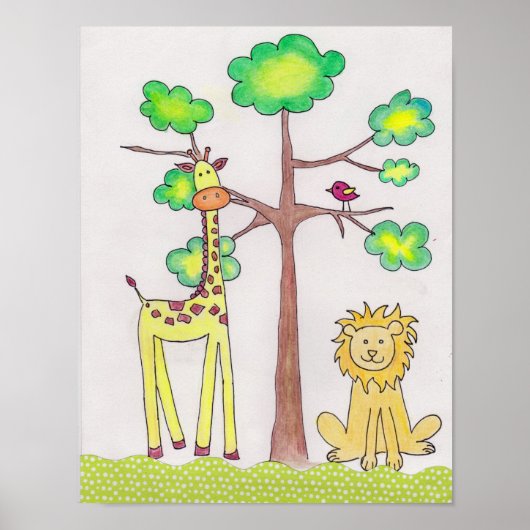 Niedliche Giraffe Löwe Illustration Kinderzimmer A Poster (Vorne)