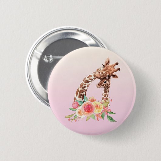 Niedliche Giraffe Mama & Baby Button (Vorne & Hinten)