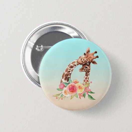 Niedliche Giraffe Mama & Baby Button (Vorne & Hinten)