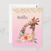 Niedliche Giraffe Mama & Baby Hallo Postkarte (Vorne/Hinten)