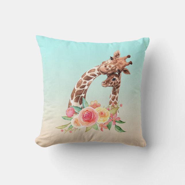 Niedliche Giraffe Mama & Baby Kissen (Vorderseite)