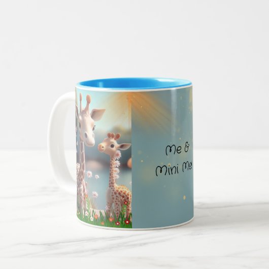 Niedliche Giraffe Mama & Baby Me & Mini Me Persona Zweifarbige Tasse (Vorderseite Links)