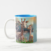Niedliche Giraffe Mama & Baby Me & Mini Me Persona Zweifarbige Tasse (Links)