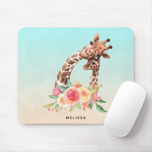Niedliche Giraffe Mama & Baby Mousepad (Mit Mouse)