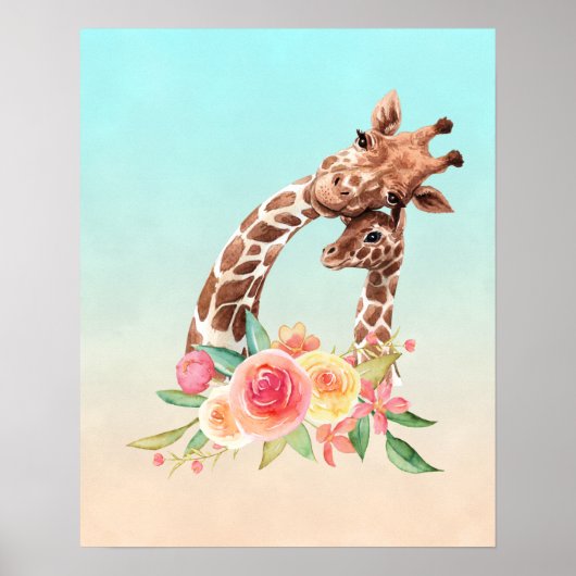 Niedliche Giraffe Mama & Baby Poster (Vorne)