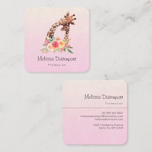 Niedliche Giraffe Mama & Baby Quadratische Visitenkarte (Vorne/Hinten)