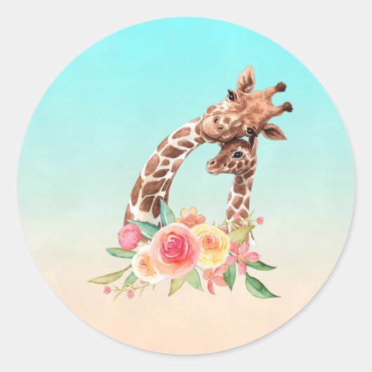 Niedliche Giraffe Mama & Baby Runder Aufkleber (Vorderseite)