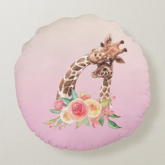 Niedliche Giraffe Mama & Baby Rundes Kissen (Rückseite)