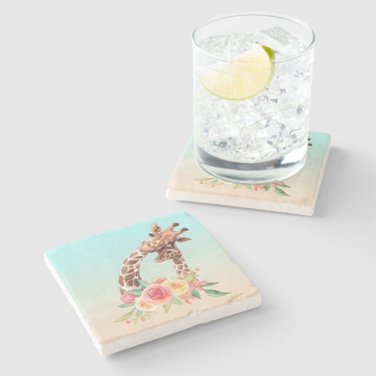 Niedliche Giraffe Mama & Baby Steinuntersetzer (Seitenansicht)