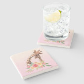 Niedliche Giraffe Mama & Baby Steinuntersetzer (Seitenansicht)