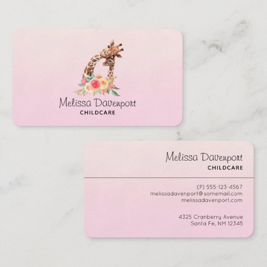 Niedliche Giraffe Mama & Baby Visitenkarte (Vorne/Hinten)