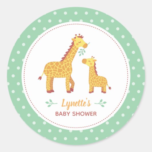 Niedliche Giraffe-Mama und Babydusche Runder Aufkleber (Vorderseite)