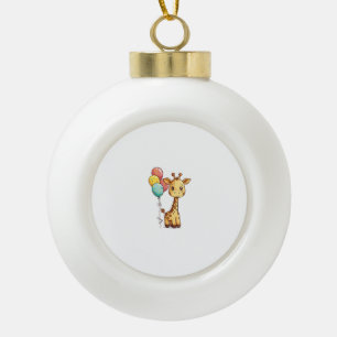 Niedliche Giraffe mit Balloons Keramik Kugel-Ornament