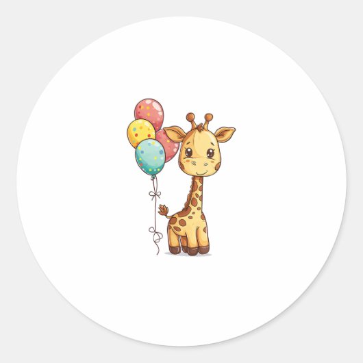 Niedliche Giraffe mit Balloons Runder Aufkleber (Vorderseite)