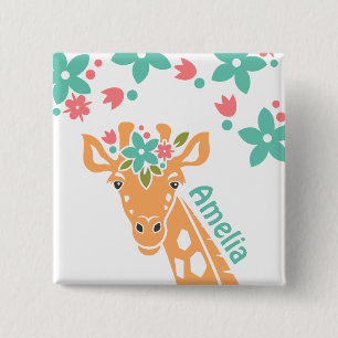 Niedliche Giraffe mit Blume Crown Personalisiert Button