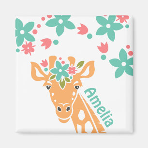 Niedliche Giraffe mit Blume Crown Personalisiert Magnet
