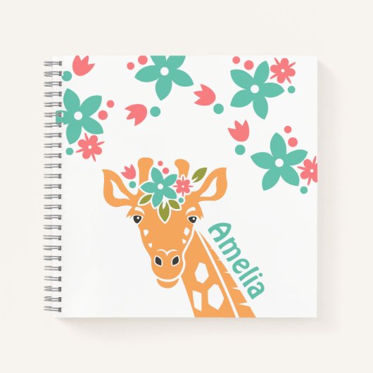 Niedliche Giraffe mit Blume Crown Personalisiert Notizblock (Vorderseite)