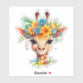 Niedliche Giraffe mit Blumenkrone Aufkleber (Blatt)