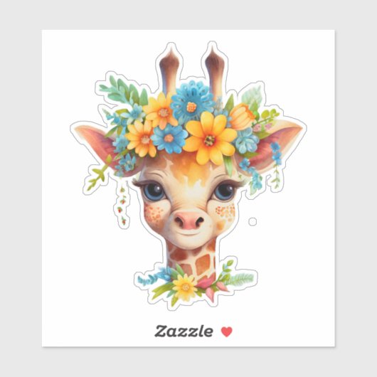 Niedliche Giraffe mit Blumenkrone Aufkleber (Blatt)