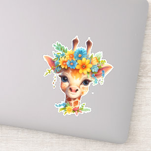 Niedliche Giraffe mit Blumenkrone Aufkleber