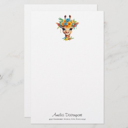 Niedliche Giraffe mit Blumenkrone Briefpapier (Vorne/Hinten)