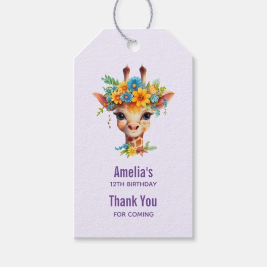 Niedliche Giraffe mit Blumenkrone Geburtstag Danke Geschenkanhänger (Vorderseite)