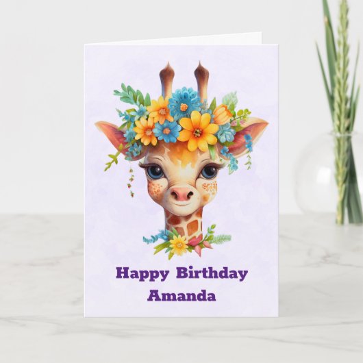Niedliche Giraffe mit Blumenkrone Geburtstag Karte (Vorderseite)