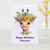 Niedliche Giraffe mit Blumenkrone Geburtstag Karte (Gelbe Blume)