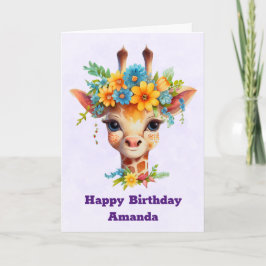 Niedliche Giraffe mit Blumenkrone Geburtstag Karte